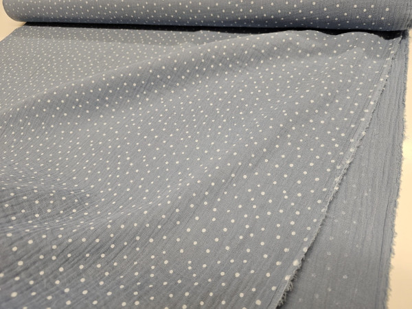 TETRA tkanina, dvoslojna- temnejša modrikasto siva, bele pikice