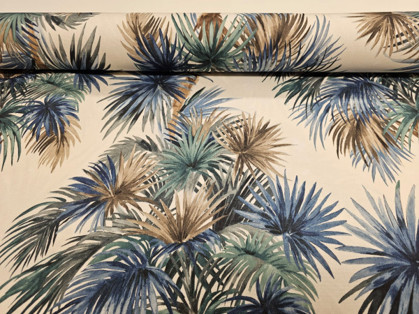 Dekor, digitalni - palmovi listi v modro zelenih odtenkih na svetli osnovi