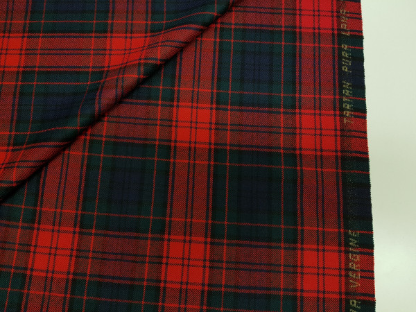 Volnena tkanina - škotski karo rdeča kombinacija z zeleno modrimi kvadratki