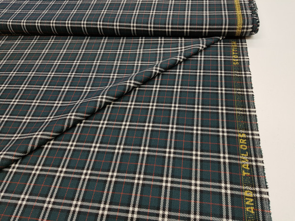 Volnena tkanina - škotski karo zeleno rdeča kombinacija