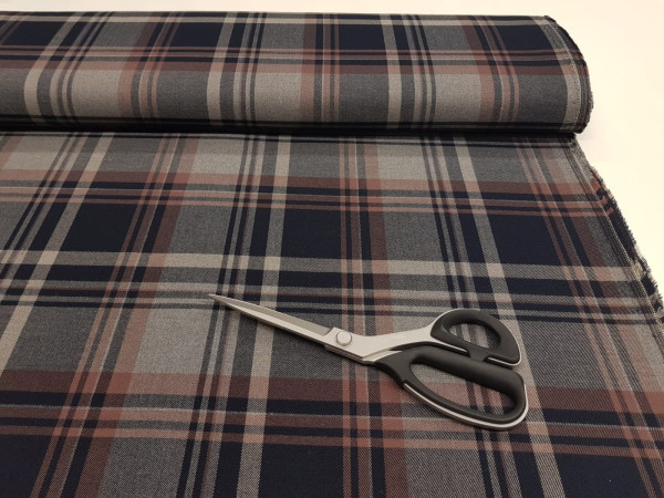 Mešanica viskoza poliester - škotski karo, modro siva kombinacija