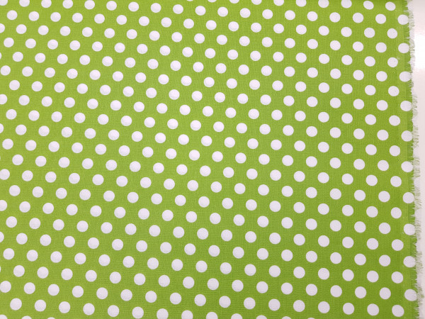 Bombažno platno-8 mm pike bele na zeleni podlagi