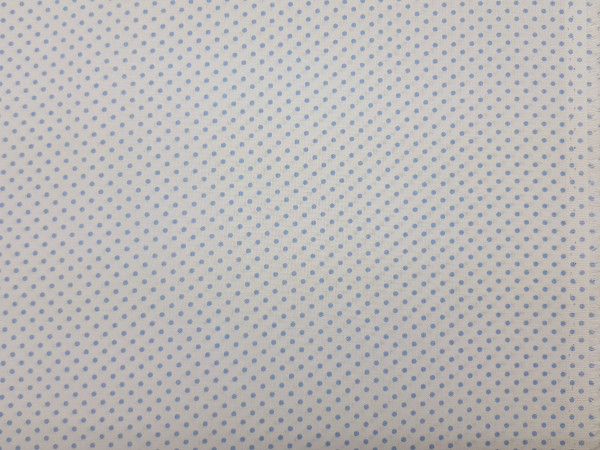 Bombažno platno-2 mm  pike svetlo modre na beli podlagi