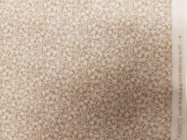 Bombaž, poplin- drobne rožice na bež osnovi