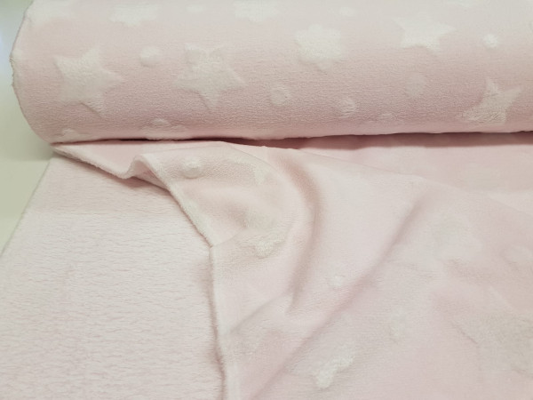 termovelur, struktura- zvezdice, pike in rožice na baby roza osnovi