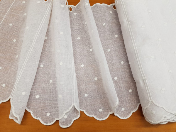 Zavesa 45 cm- bele pikice na beli osnovi, najmanj 30 RAZLIČNIH KRATKIH ZAVESIC