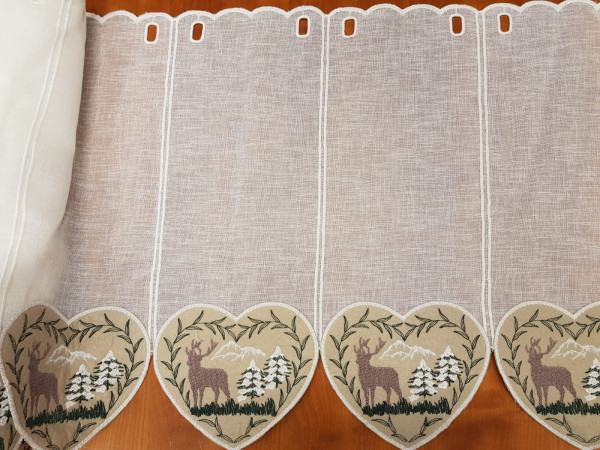 Zavesa 60 cm-srca, jeleni na smetana osnovi