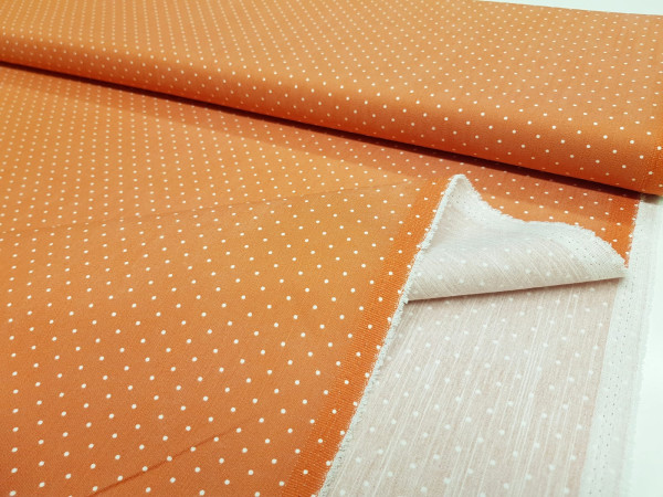 Jeans potiskan, prožen - pele male pikice, oranžna podlaga