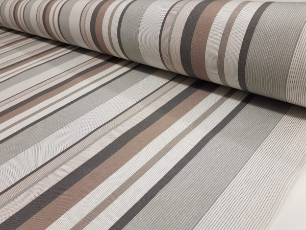 Dekor za tende, roloje, senčnike - rjavo bež, sive črte, TENDA , 160cm širine