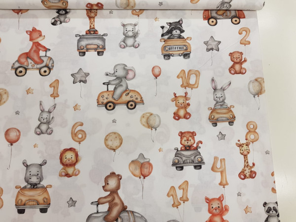 Bombažno platno, poplin, percale, za posteljnino- večje živalice, bela osnova, Širina 280cm