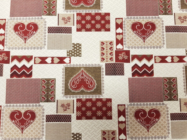Dekor gobelin-walk 25 srčki v kvadratkih, lepa RDEČA