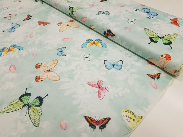 Dekor- lažji dekor, digitalni- pisani metulji na sveže mint osnovi