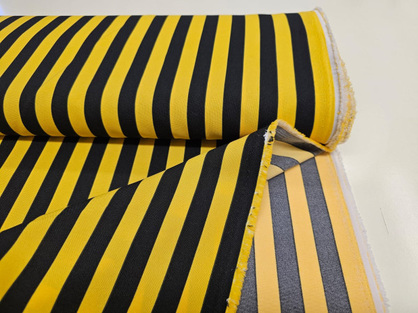 Poliester tisk, minimat- črne črte 16mm na rumeni podlagi, čebelica