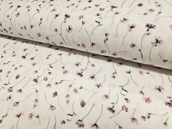TETRA tkanina, dvoslojna- nežne rožice na steblu, off white osnovi