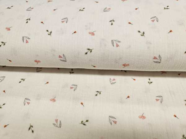 TETRA tkanina, dvoslojna- rožice na smetana osnovi