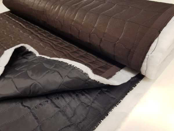 Prešita tkanina,      vatirana,preštepanka - temno rjava, z rahlo svetlečim nanosom