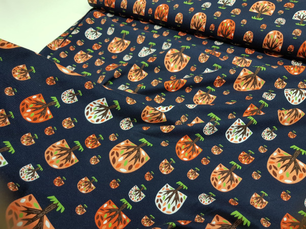 Bombažni jersey- pisana drevesa na temno modri osnovi