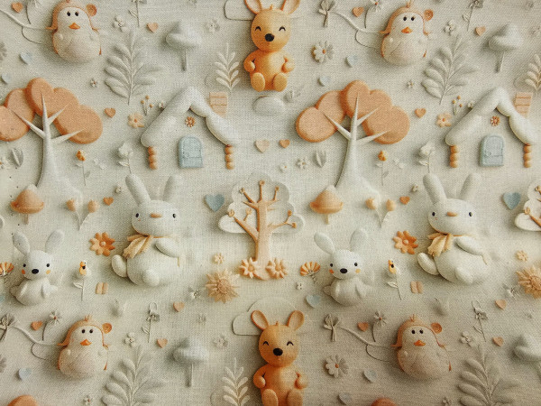 Bombažno platno, poplin, digitalni, 3d - zajčki