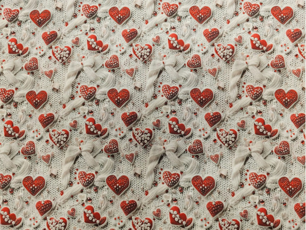 Bombažno platno, poplin, digitalni - potisk rdečih src, valentinovo