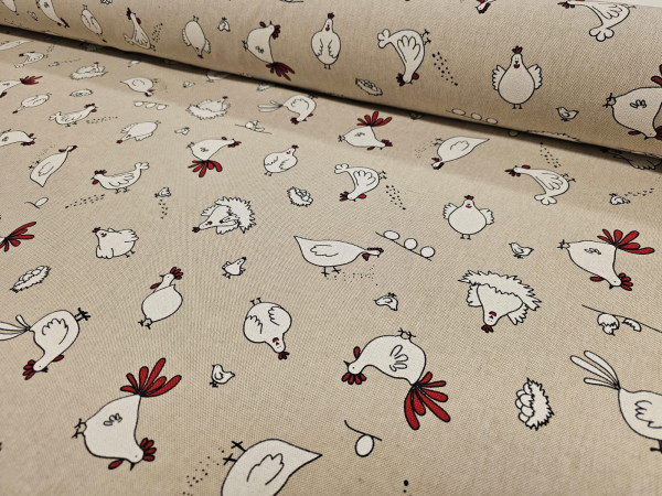 Dekor, lažji - velikonočni vzorec, bele kokoške na natur osnovi