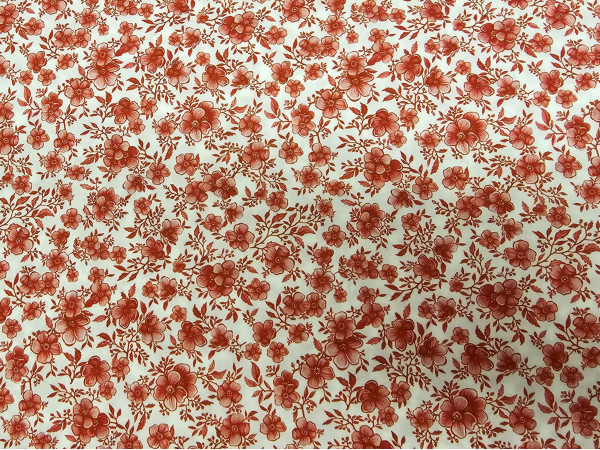Bombažno platno, poplin- rdeče drobne cvetoče rožice, bela osnova
