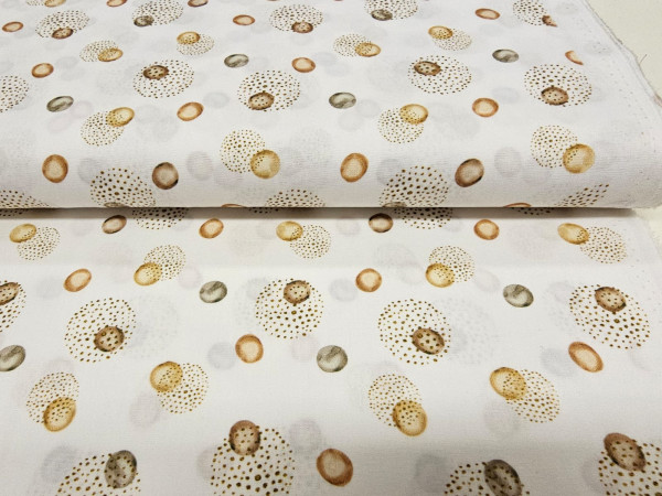 Bombažno platno, poplin- pikice v bež odtenkih na beli osnovi
