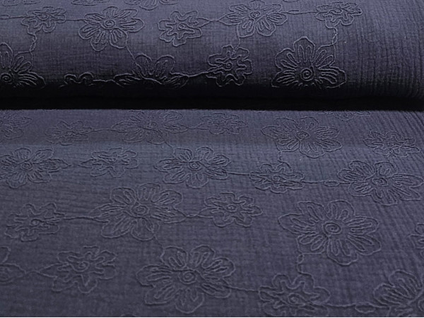 Vezena bombažna tkanina,vezenina,rišelje,tetra - povezene rože lepa temno modra barva