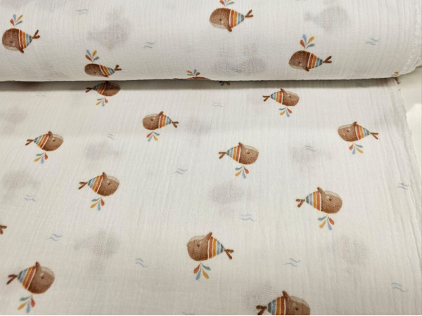 TETRA tkanina, dvoslojna- prikupni rjavi kiti na off white beli osnovi