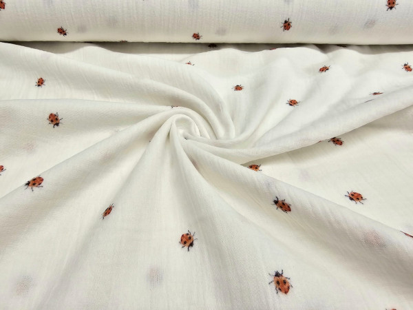 TETRA tkanina, dvoslojna- pikapolonice na off white beli osnovi