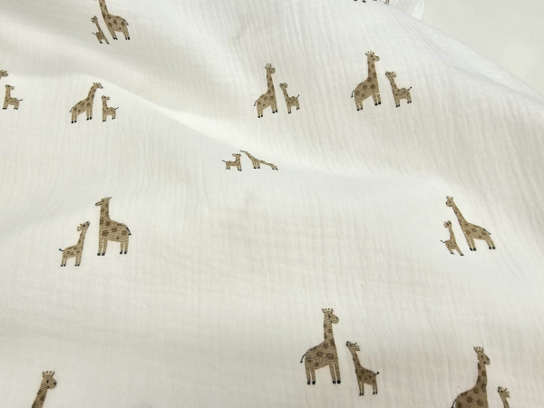 TETRA tkanina, dvoslojna- žirafe na off white beli osnovi, ZADNJI KOS