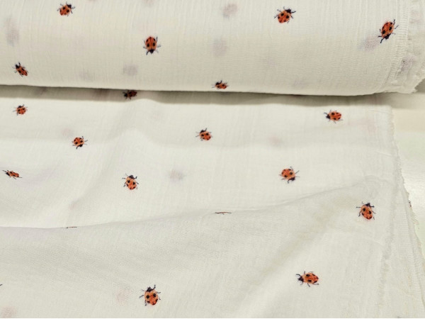 TETRA tkanina, dvoslojna- pikapolonice na off white beli osnovi