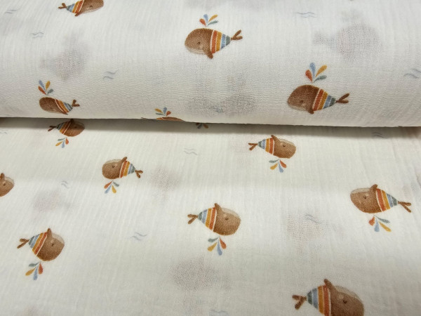 TETRA tkanina, dvoslojna- prikupni rjavi kiti na off white beli osnovi, ZADNJI KOS