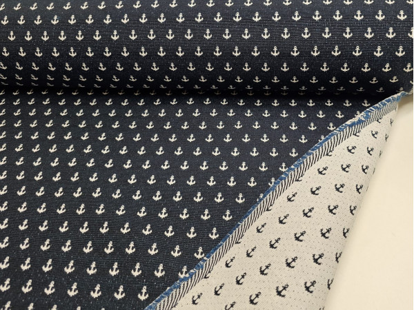 Dekor morski,mornarski motiv- bela sidra na modri osnovi, obojestranski