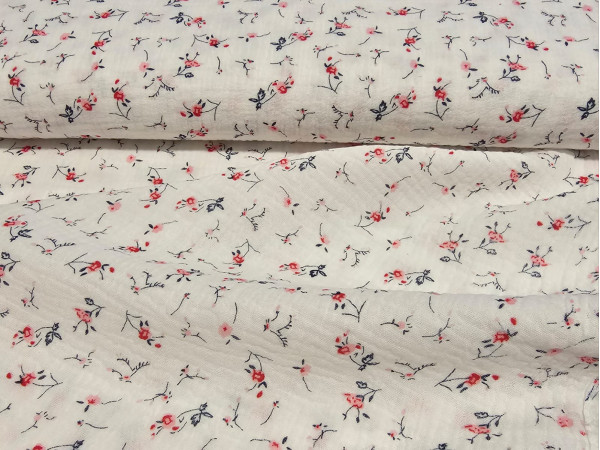 TETRA tkanina, dvoslojna- drobne roza rdeče rožice