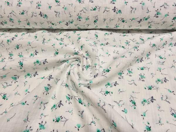 TETRA tkanina, dvoslojna- drobne mint rožice na beli osnovi