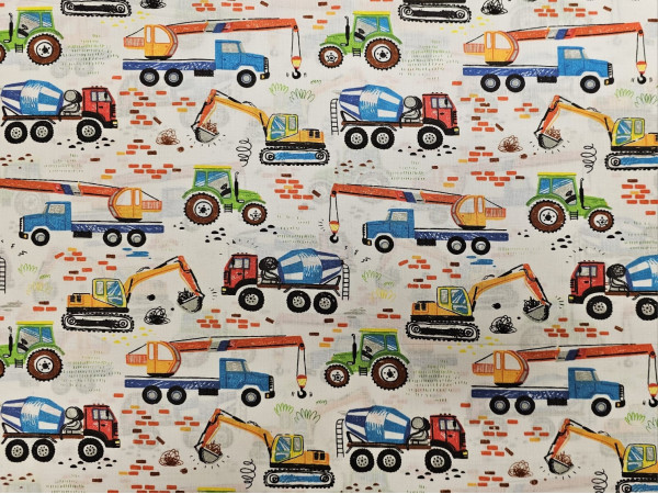 Bombažno platno- delovna barvna vozila na beli osnovi