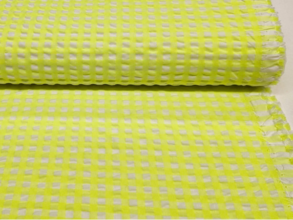 Bombažno platno, mešanica, poplin, MEČKANKA-neon rumeno bel karo