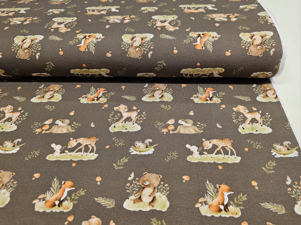Bombažni jersey-gozdne živali na topli rjavi osnovi