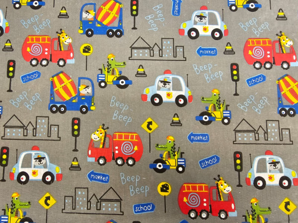 Bombažno platno- mestni promet na sivi osnovi