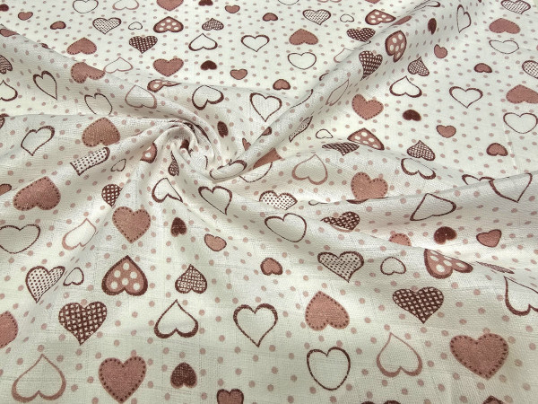 TETRA tkanina, enoslojna, bolj gladka - srčki in pikice v puder roza barvi