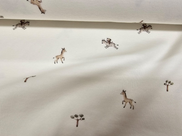 Rebrast bombažni jersey, RIB JERSEY pletenina-drobne zebrice in žirafe na off white osnovi