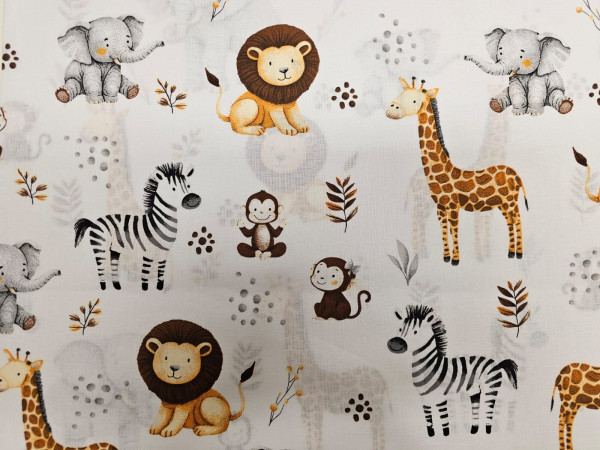 Bombažno platno- afriške živali na beli osnovi