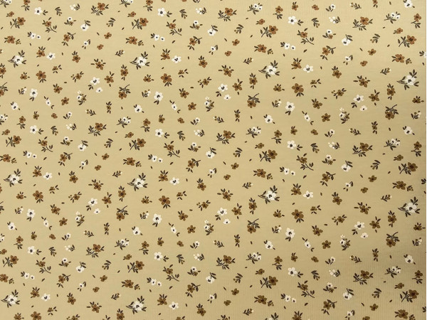 Bombažni jersey- drobne rjave in bele rožice na temnejši bež osnovi