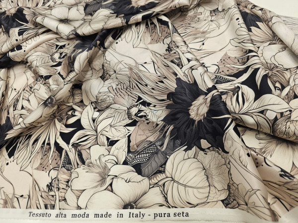 Svila, tisk- večje rože v jesenskih barvah