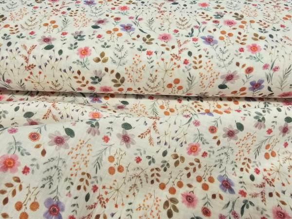 TETRA tkanina, dvoslojna-  rožica in cvetki na off white osnovi