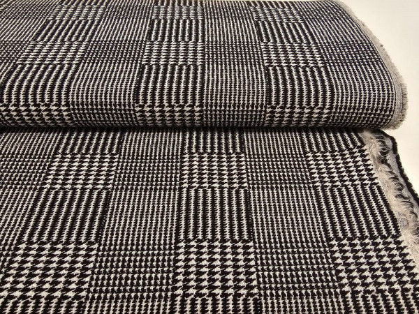 Volna, mešanica, karo pepita vzorec, UNIKAT- pepita črno bela
