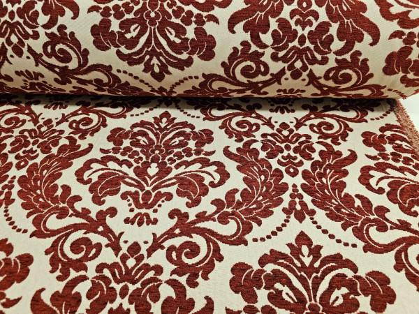 Dekor gobelin, žamet, žakard, bidermajer- rdeče krem žakard vzorec v 280cm širine, ZADNJI KOS
