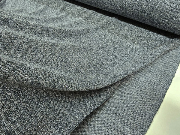 Pletenina, lurex- pletenina s srebrnimi kovinskimi nitkami, jeans barva