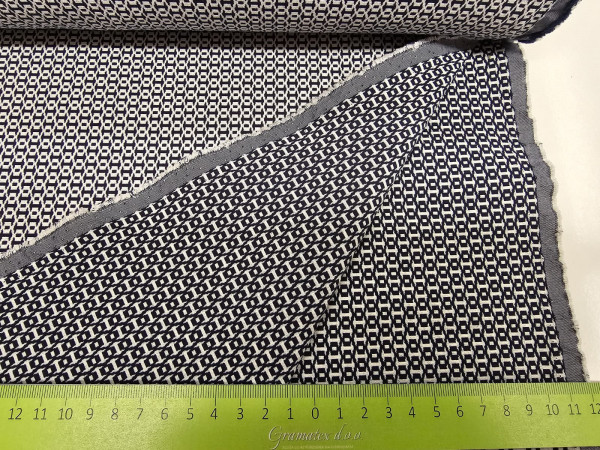 Žakardna tkanina, obojestranska - modro meli geometrijski manjši vzorec