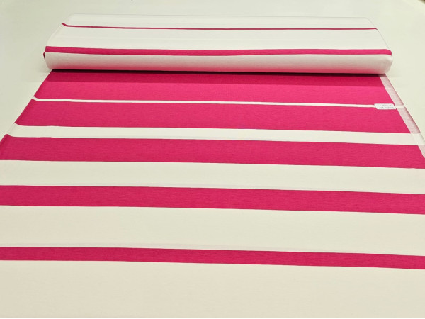 Jersey viskoza- močno roza in bele črte v različni debelini, panel
